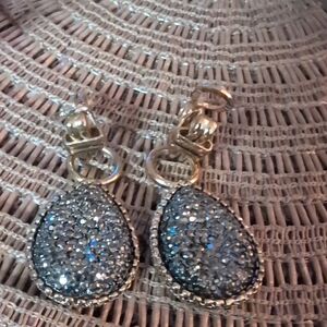 Gold Tone Tear Drop Druzy Dangle Earings